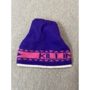 Vintage Wigwam Killington Vermont pink Purple Wool Knit Beanie Ski Hat Cap kids